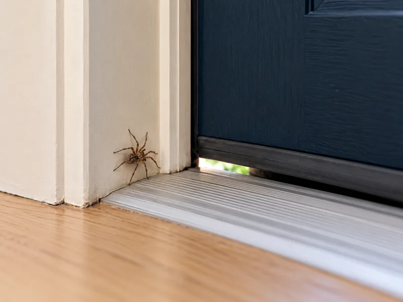 Illustrative spider clearly visible beside a doorway and threshold